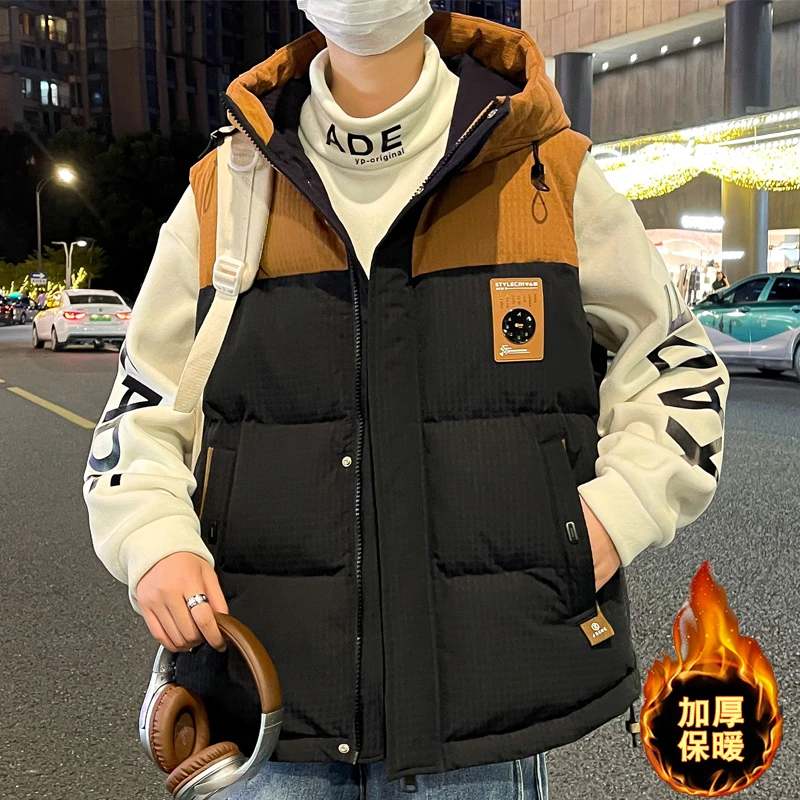马甲男款秋冬季百搭潮牌港风棉服百搭青少年宽肩背心棉衣学生男装