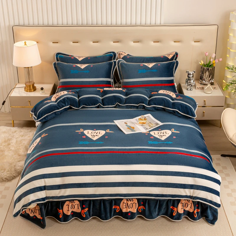 冬季加厚牛奶绒四件套保暖加绒法莱绒绒被被套床单套件双面绒