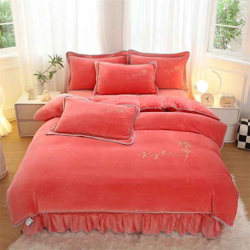 绣花秋冬保暖加厚加绒四件套床上用品冬季抗寒4件套床单被套刺绣