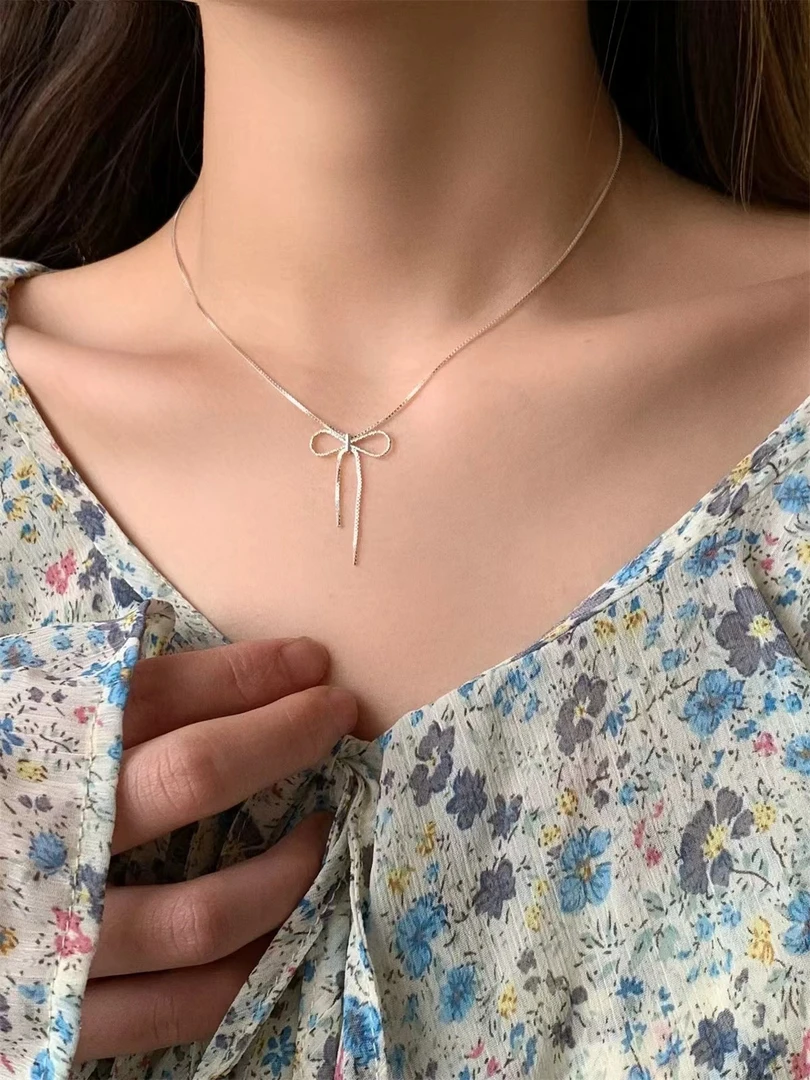 链子925银 蝴蝶结锁骨链项链  Y80
