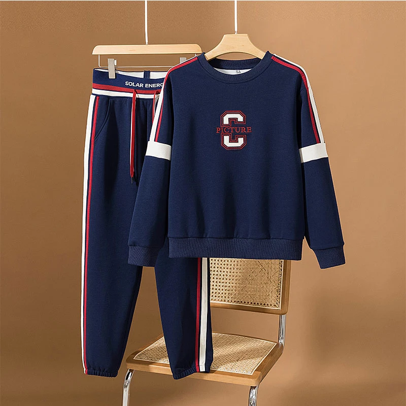 春秋季圆领长袖洋气休闲运动服时尚宽松运动套装女款撞色爆款