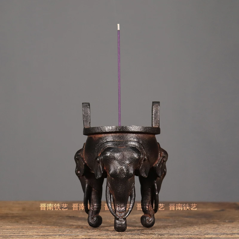 仿古铁器象腿炉家用香炉香插复古家居会所装饰摆件