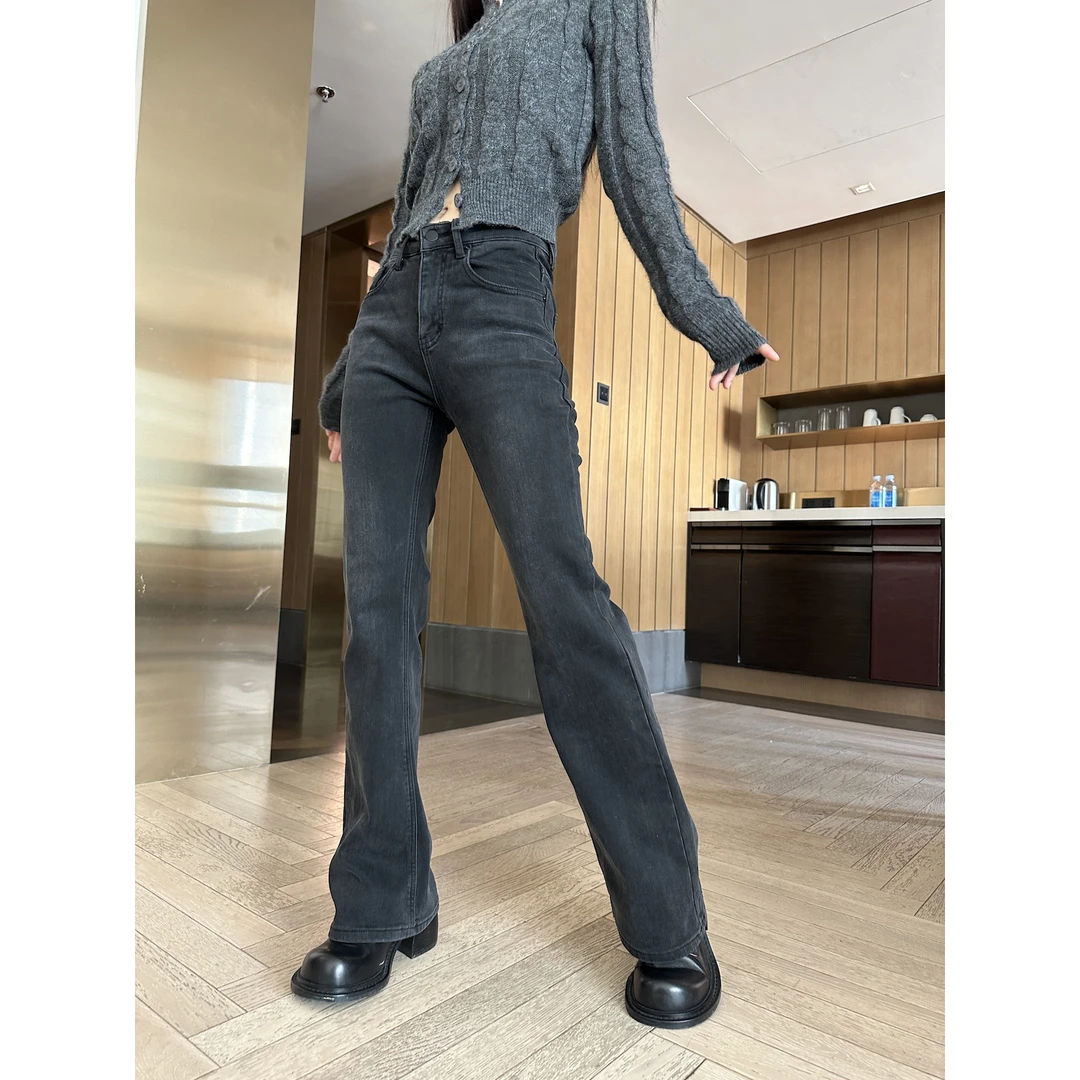 井迪儿【曼日】～高腰修身显瘦高级感拿捏黑色微喇牛仔裤