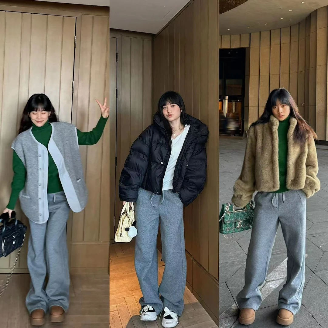 JINGDL【沉静】～时髦秋冬加绒休闲百搭舒适抽绳卫裤长裤