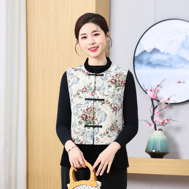 2024新款中式国风妈妈装马甲外套洋气中年女装坎肩春秋民族风马夹