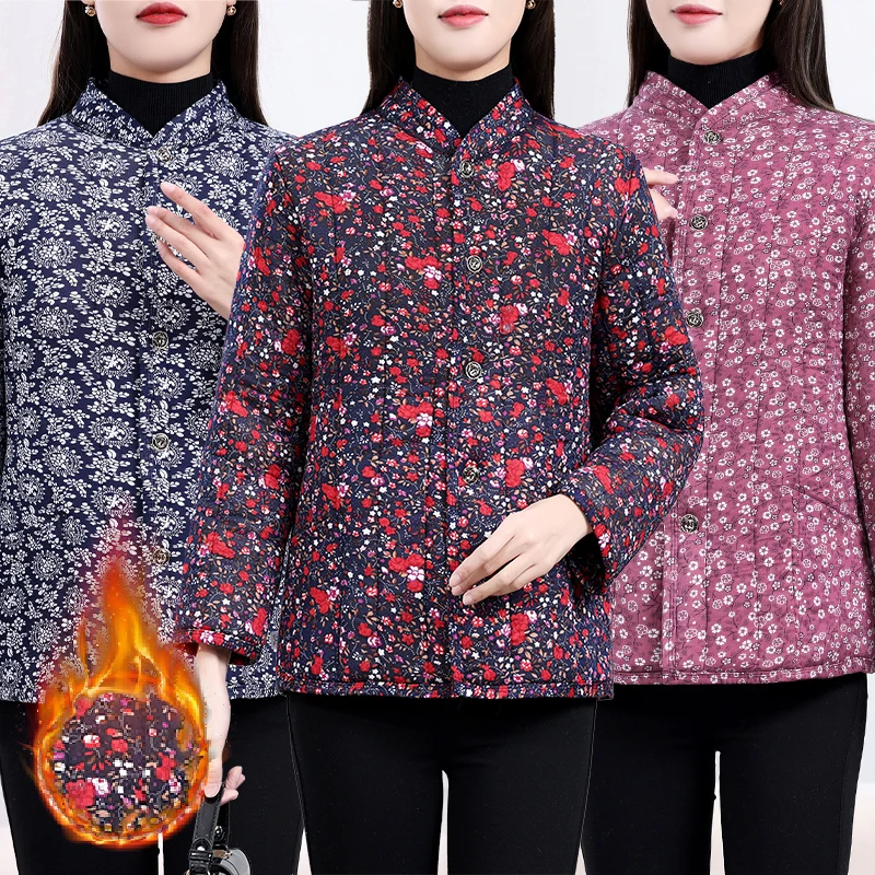 秋冬季中老年夹棉保暖棉衣女妈妈装内外穿外套老奶奶加厚加绒棉袄