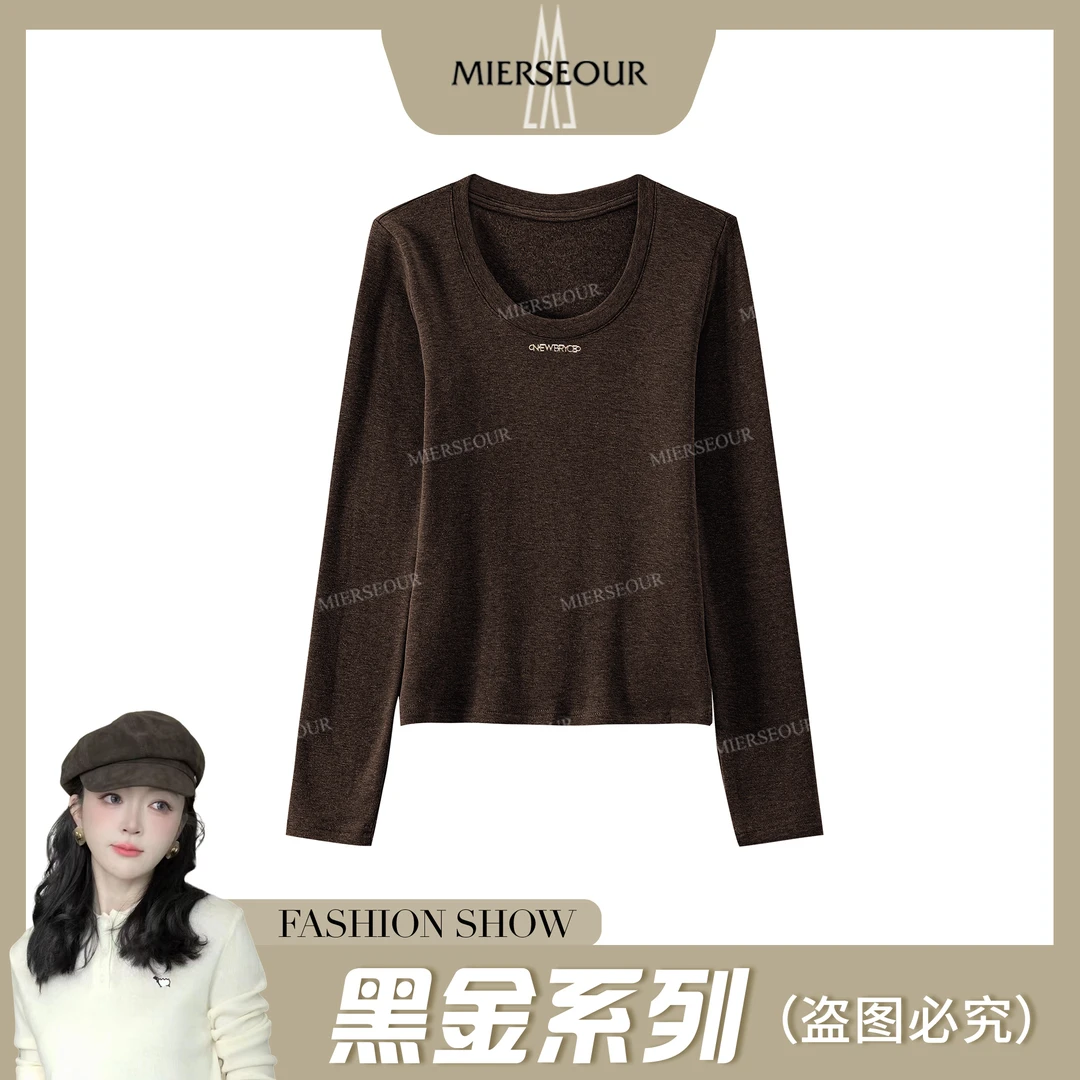 MIERSEOUR黑l金系列【遇见美好】冬季柔感磨毛显瘦T恤上衣86A1806