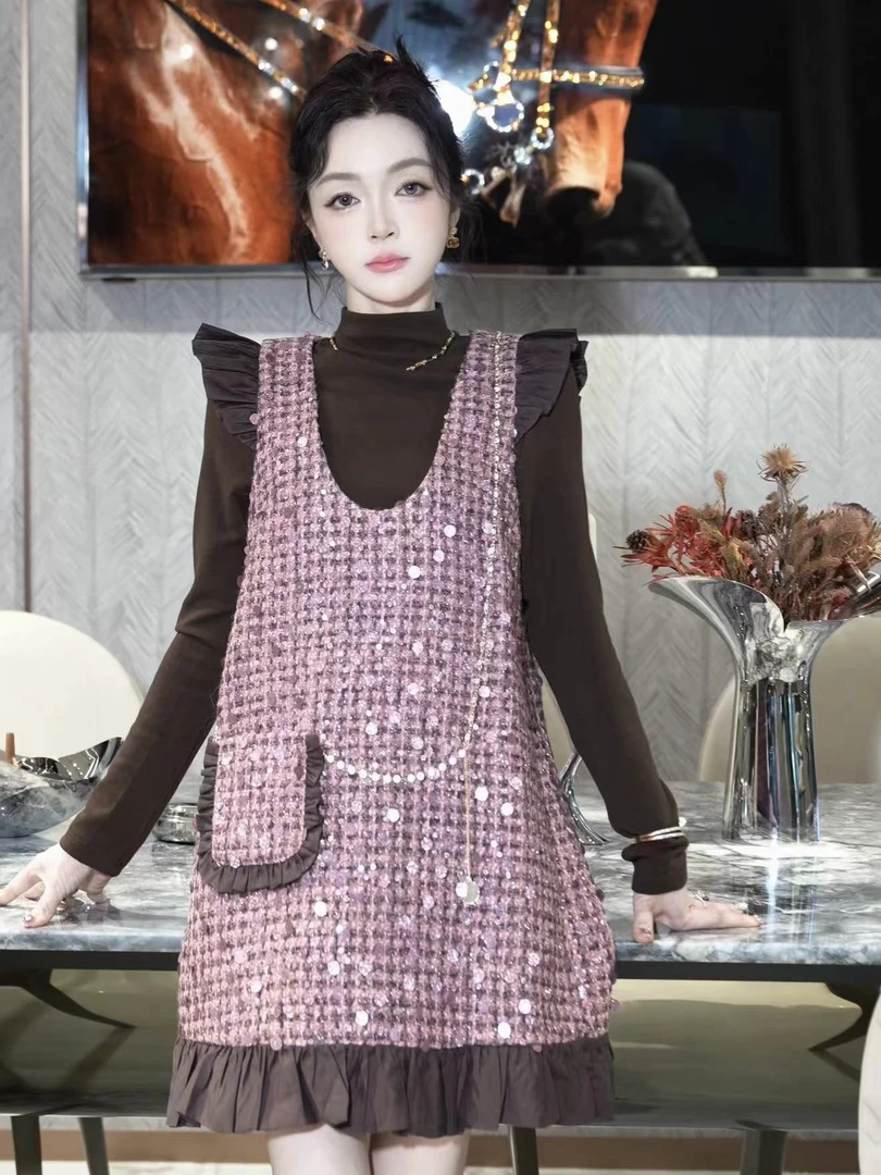 MIERSEOUR黑l金系列【柔光华尔兹】小香连衣裙套装8685026