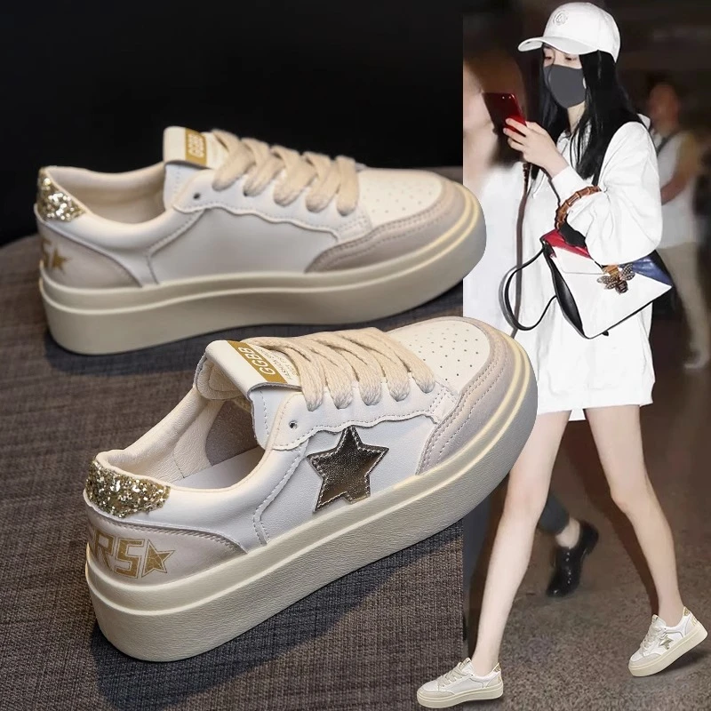 爆款星星小白鞋2024年新款夏季板鞋百搭透气春秋厚底休闲运动女鞋