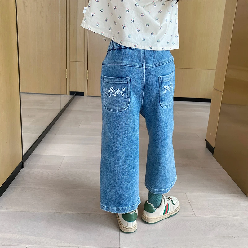 童良品|女童牛仔裤秋季新款韩版儿童休闲刺绣牛仔裤