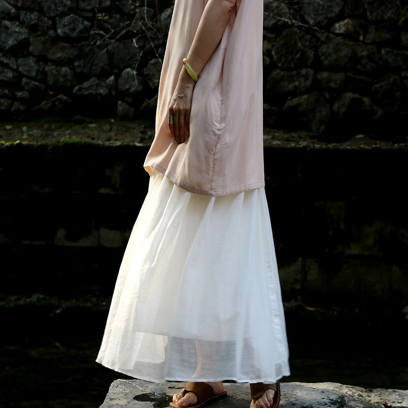 闲聊出品白色丝毛桑蚕丝双层飘逸翩翩半身长裙之第142故事~