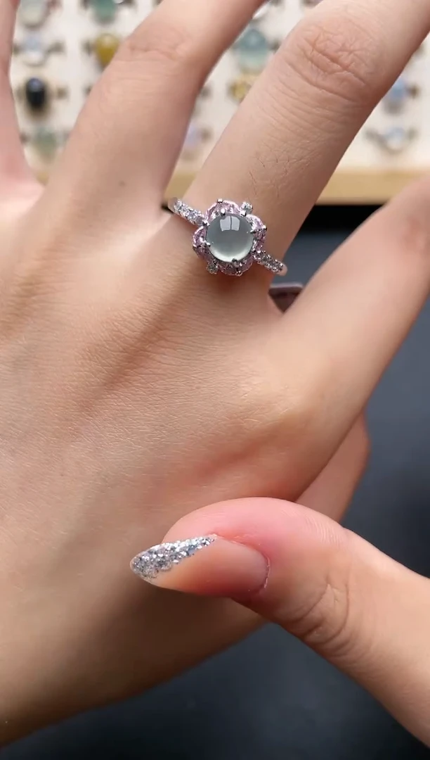 【闪购商品】翡翠戒指银S925镶嵌一物一证一礼盒