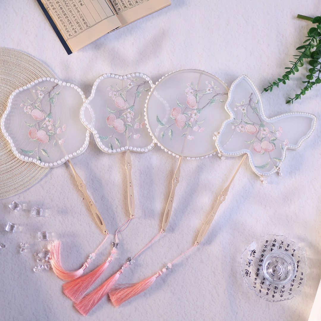 中国古风流苏刺绣团扇古典汉服舞蹈扇成人儿童舞蹈扇古风汉服团扇
