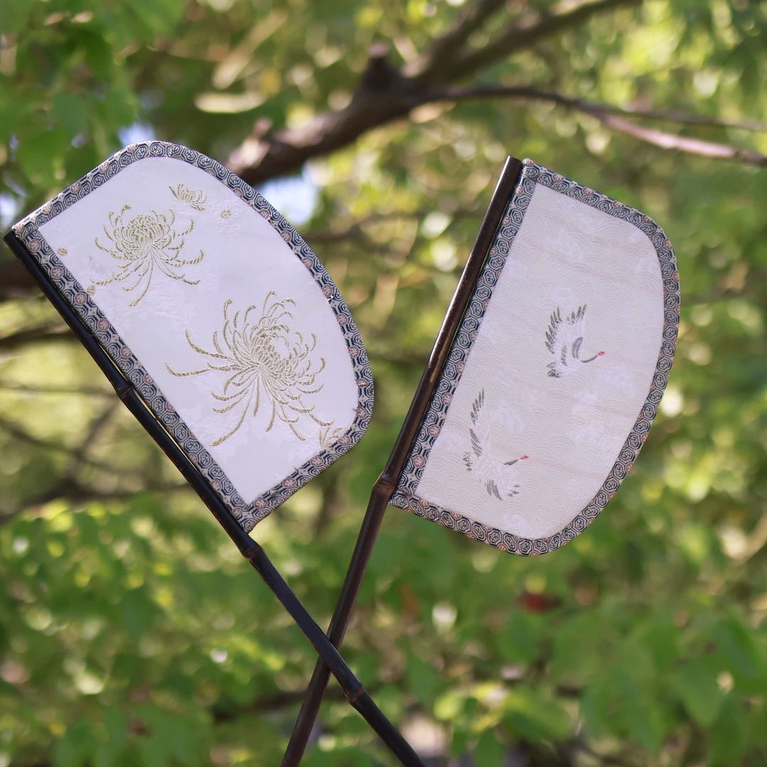 鹤菊紫竹刀扇长柄异形魏晋南北朝刀扇汉服拍照走秀古风道具扇