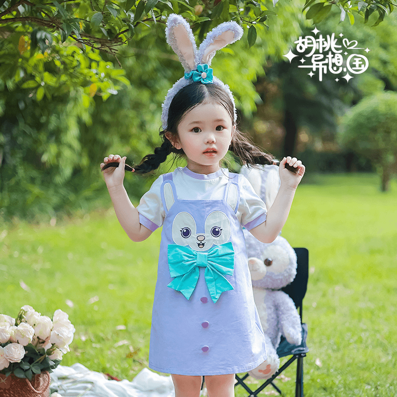 【B品微瑕紫兔子背带裙】背带T恤套装