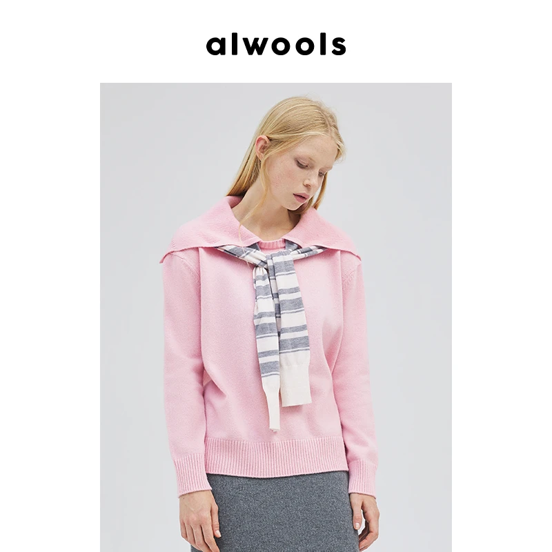 ALWOOLS秋冬新品廓形围巾领针织套头衫