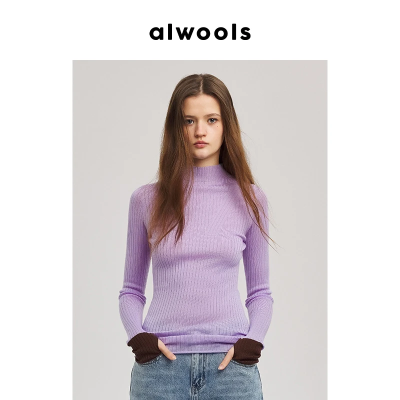ALWOOLS撞色休闲针织打底衫时尚百搭长袖针织衫