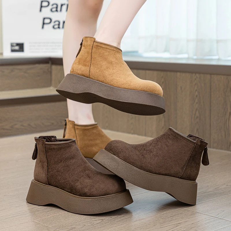 【格西新品】欧洲站简约女靴2024秋冬新款后拉链短靴休闲厚底马丁靴