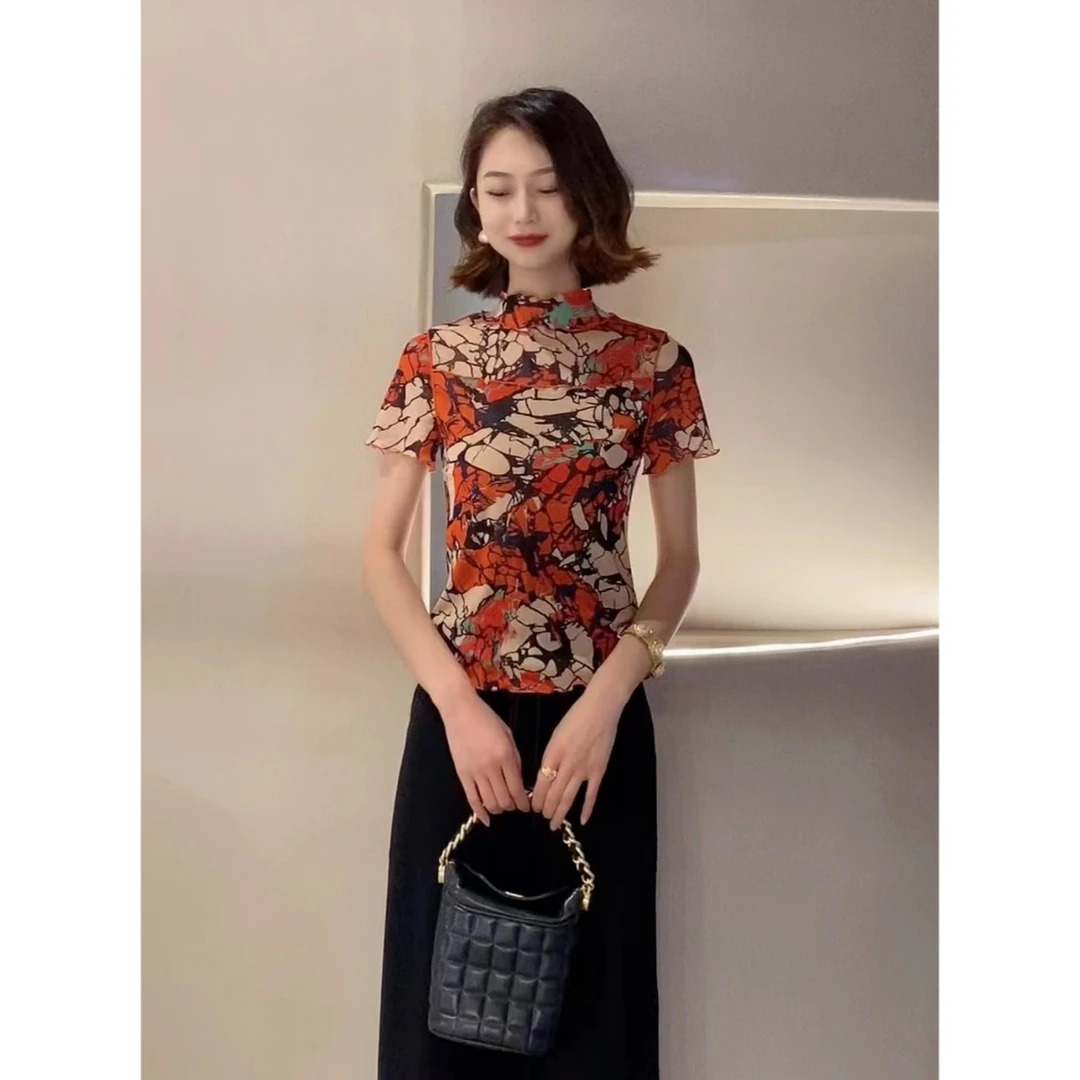 气质修身显瘦拼接短袖T恤女士1300643