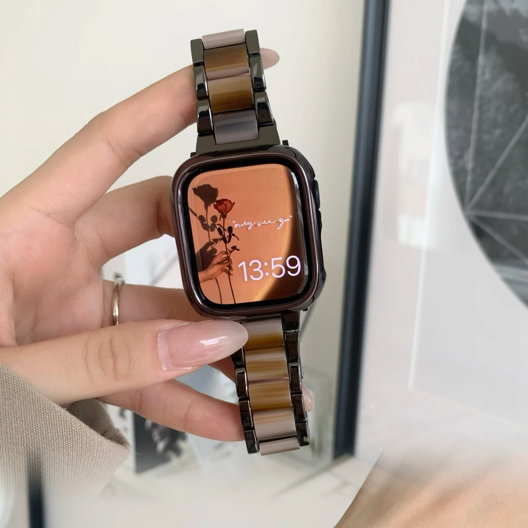 soko树脂拼金属三株表带适用于apple watch8代7654SE金属树脂表带