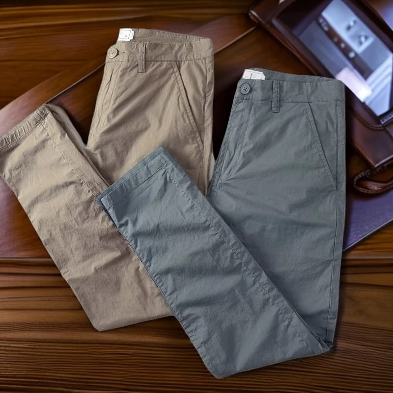 2024秋季时尚微弹速干裤子男日常通勤纯棉透气修身小直筒休闲裤男