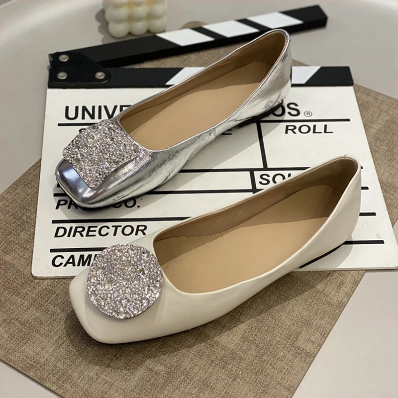 浅口水钻芭蕾舞鞋女2024夏新款圆头平底优雅通勤单鞋软皮气质方头