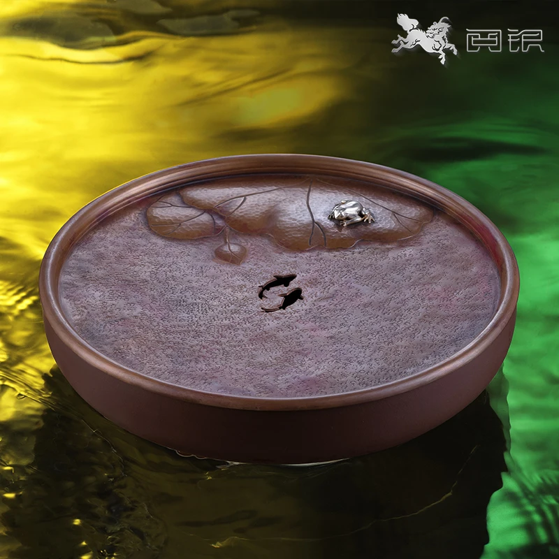 铜师傅 阅银 茶具《蛙声一片》茶承 高档锤纹茶器 茶杯茶壶送礼家