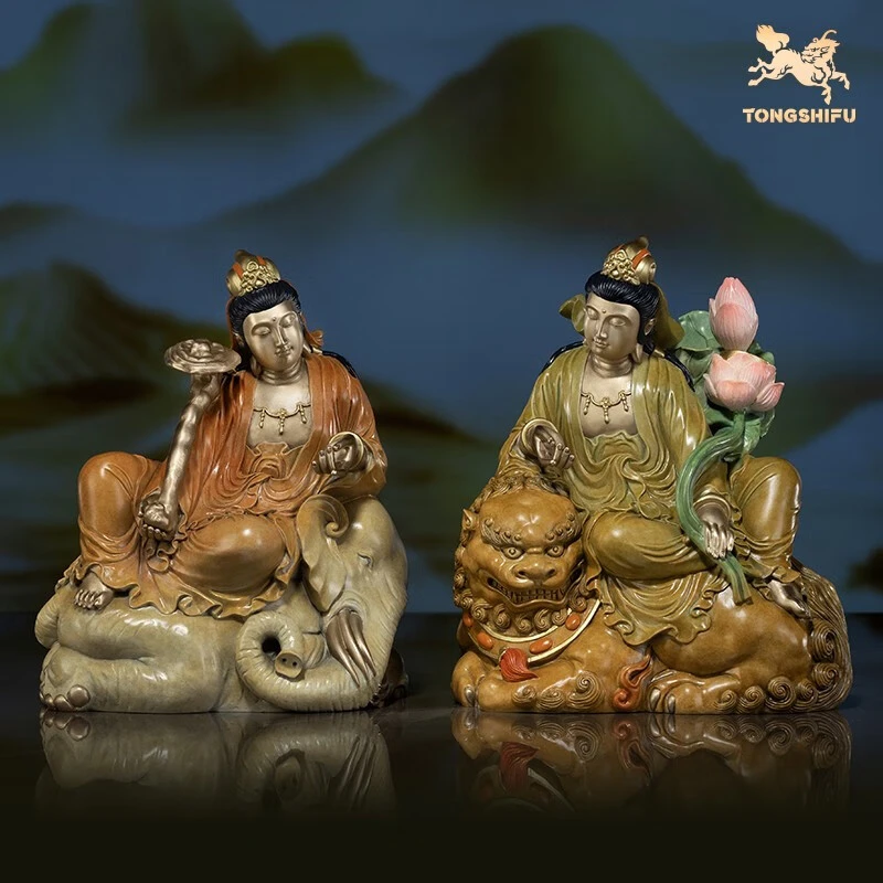 铜师傅 铜摆件《文殊普贤》家居饰品礼品 桌面客厅办公室摆件