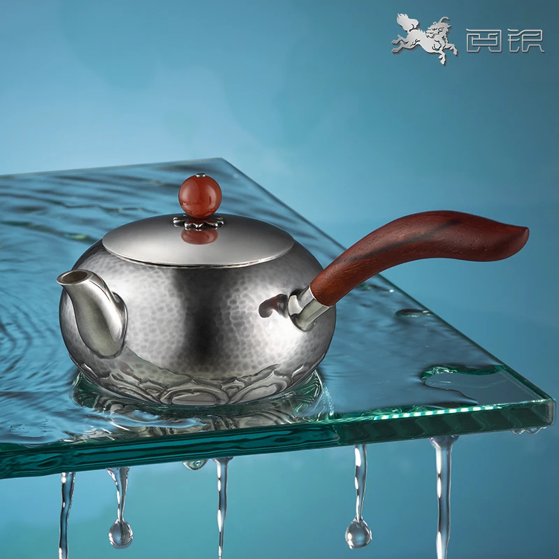 铜师傅 足银银制品 阅银《珠圆玉润泡茶壶》999足银手工茶壶送礼