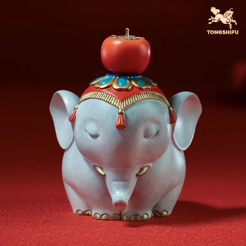 铜师傅《心想事成》工位桌面大象铜摆件创意可爱治愈小物件装饰