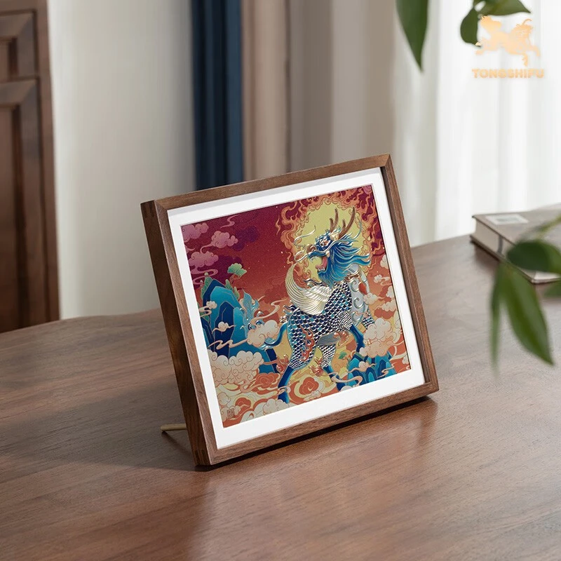 铜师傅《麒麟呈祥（桌面）》手工錾刻 铜雕画 书房办公室装饰工艺画