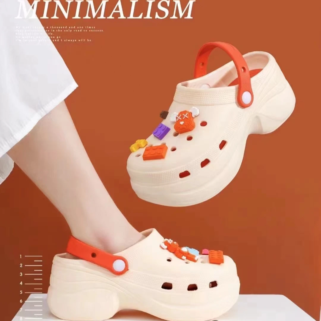 新款洞洞鞋女夏外穿厚底增高8.5c防滑包头沙滩凉拖鞋外穿ins潮