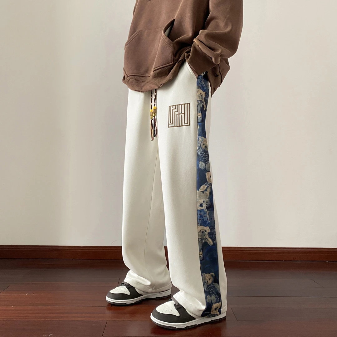 新中式裤子男款刺绣高级感加绒国风男士休闲裤宽松秋冬直筒阔腿裤