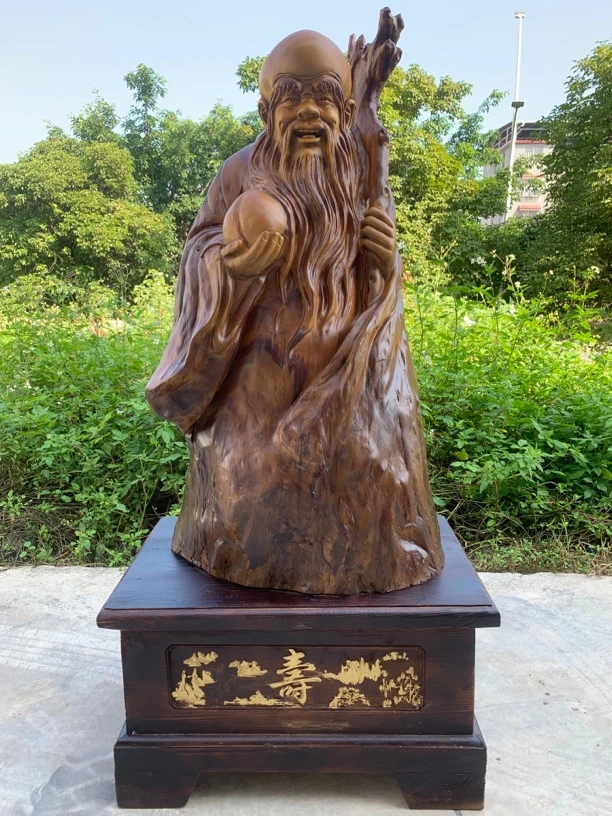 香樟木摆件《寿星公》尺寸：长68宽44总高145cm（底座40）编号3205A6