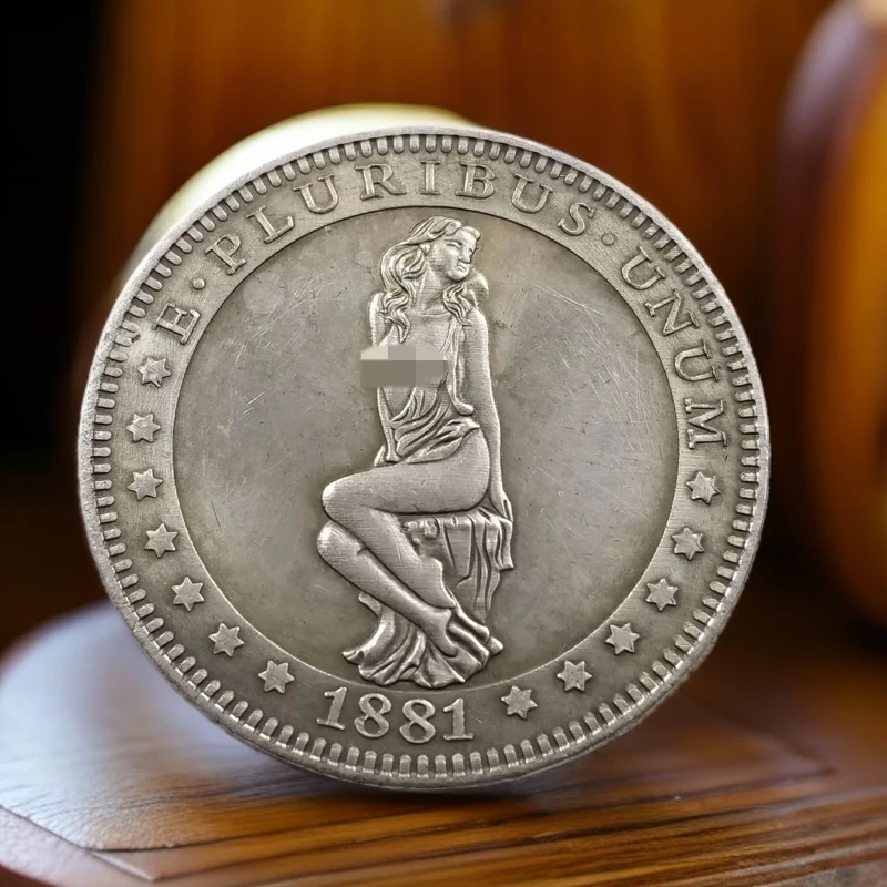 1881流浪币美少女小萝莉黄铜旧银纪念章把玩工艺铜银美少女铜币