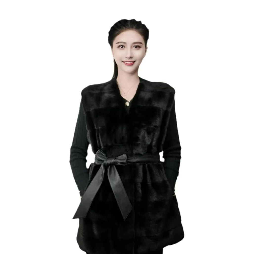 ABEILUO/阿贝萝 轻奢进口水貂整皮镶嵌皮草马甲外套女秋冬