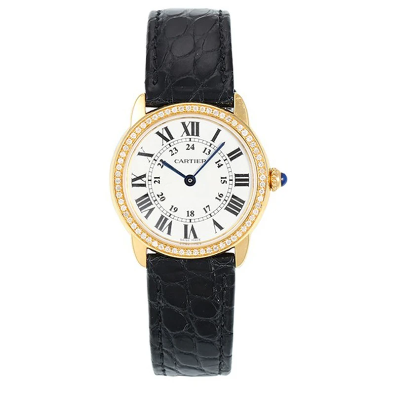 99新 Cartier/卡地亚 伦敦后镶钻 金石英女士手表29.5mm公价41500