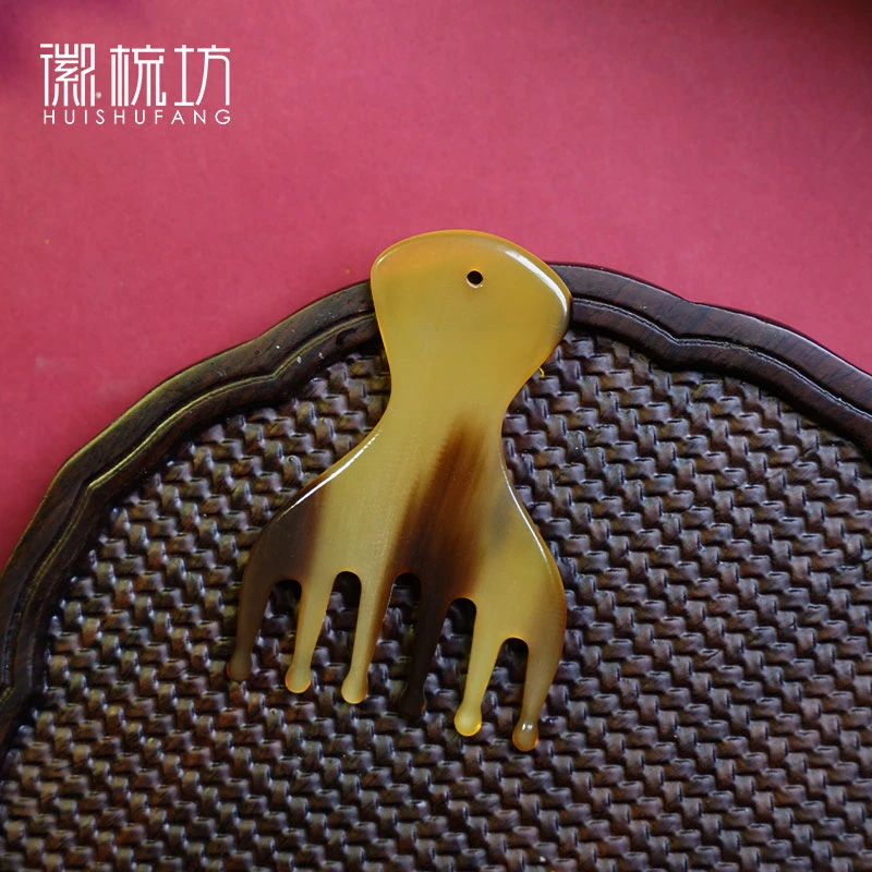 板娘专享 白水牛角汉代五齿按摩梳插梳 头部头皮头疗梳子-110