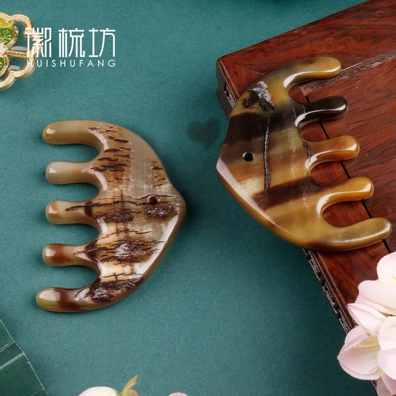 天然免压白水牛角头疗护理小梳子头部头皮五齿经络按摩梳刮痧家用