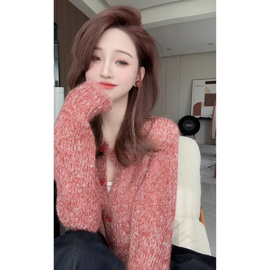 【CHEN】 洋气温柔节日气氛小毛衣外套长袖圆领针织开衫24101610