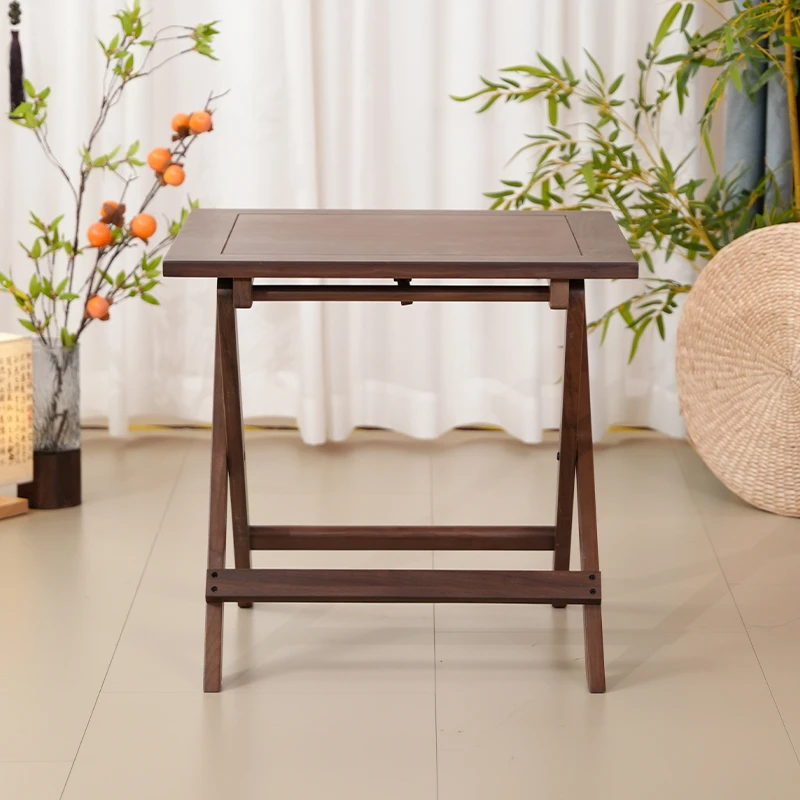 北美黑胡桃折叠桌正方形四方桌吃饭桌餐桌升降小户型实木家用简约