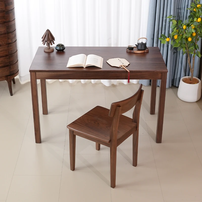 黑胡桃木书桌餐桌长餐桌中式简易餐桌长方形茶桌家用120餐桌