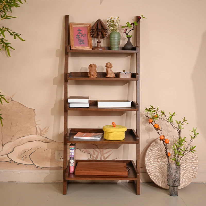 红橡木落地置物架客厅家用简约阳台北欧储物架陈列梯形