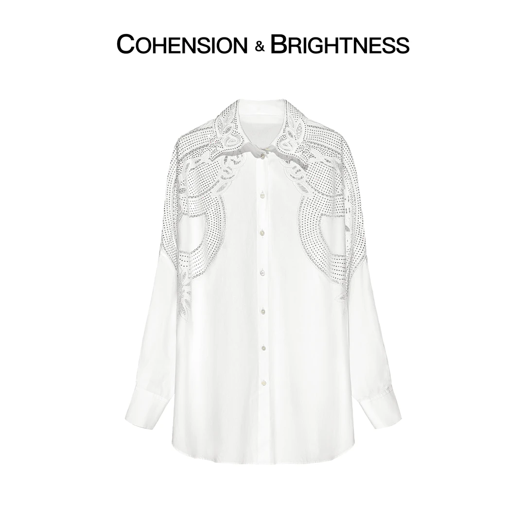 凝慧真的好【风屿情书】翻领烫钻镂空轻奢衬衫上衣CP185