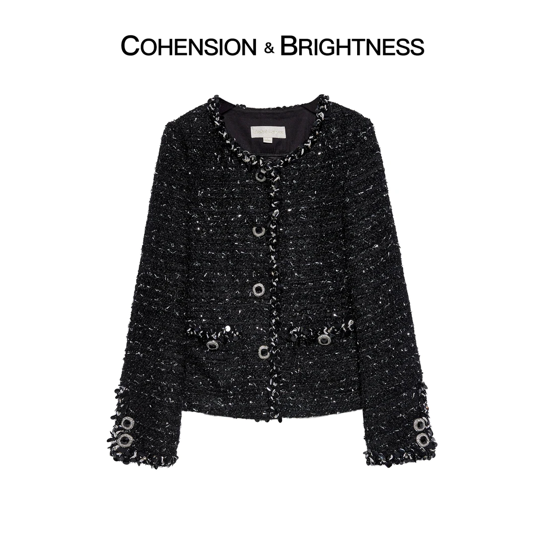 凝慧真的好【黑色默片】圆领时尚洋气轻奢小香风外套YP216