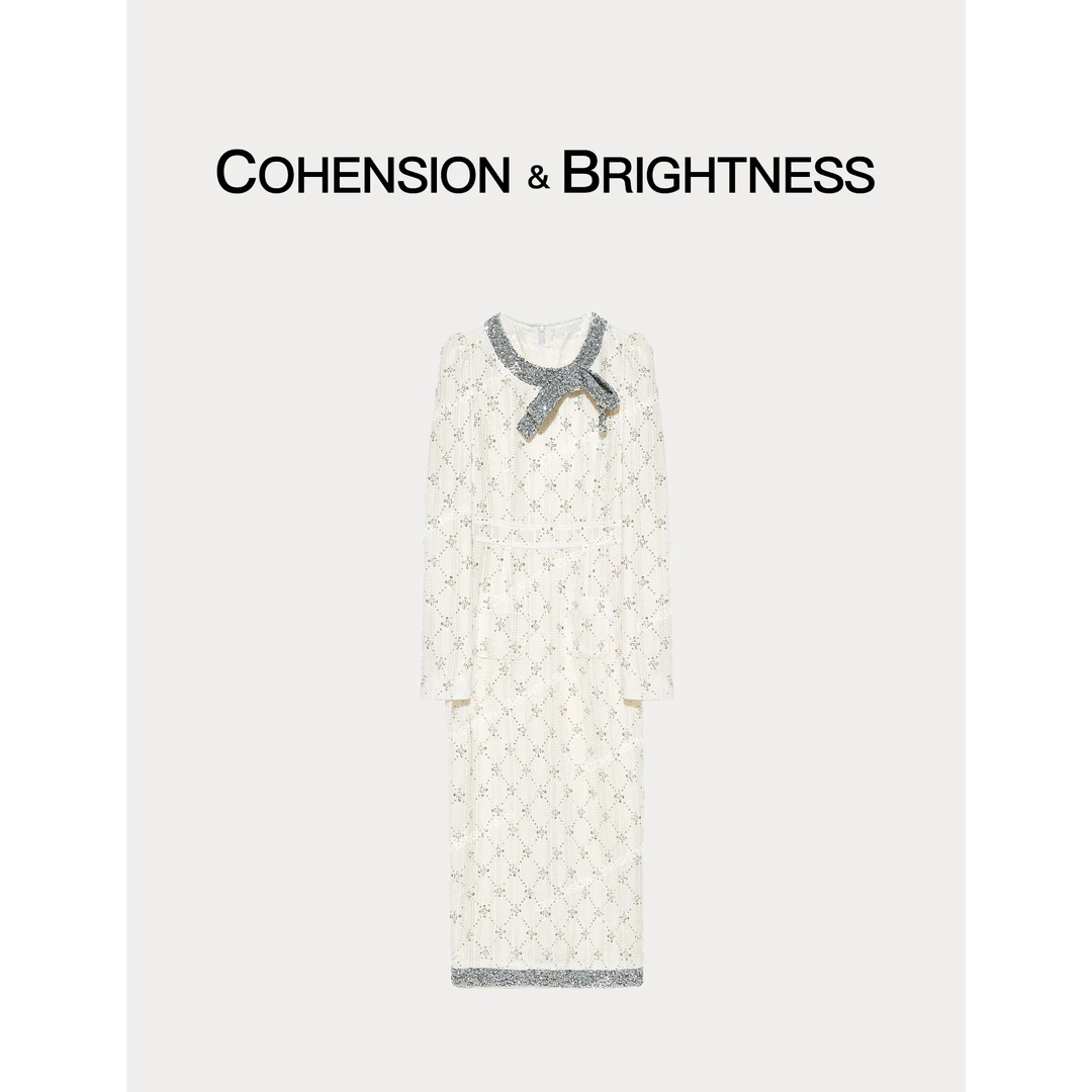 凝慧真的好【浪漫典雅】秋冬法式重工亮片菱格轻奢连衣裙LQ032