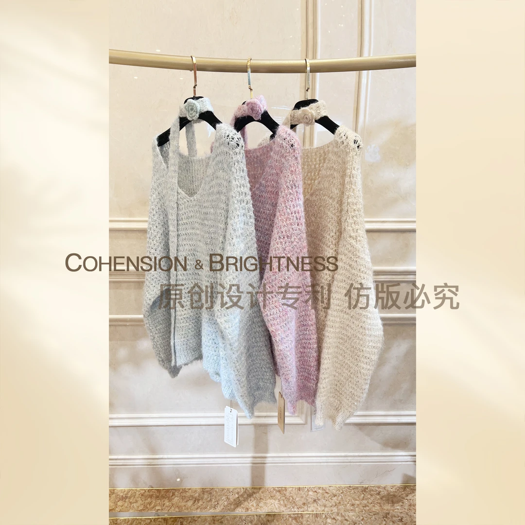 凝慧真的好【闲日柔彩】秋季重工钉珠烫钻围巾毛衣针织衫JQ806