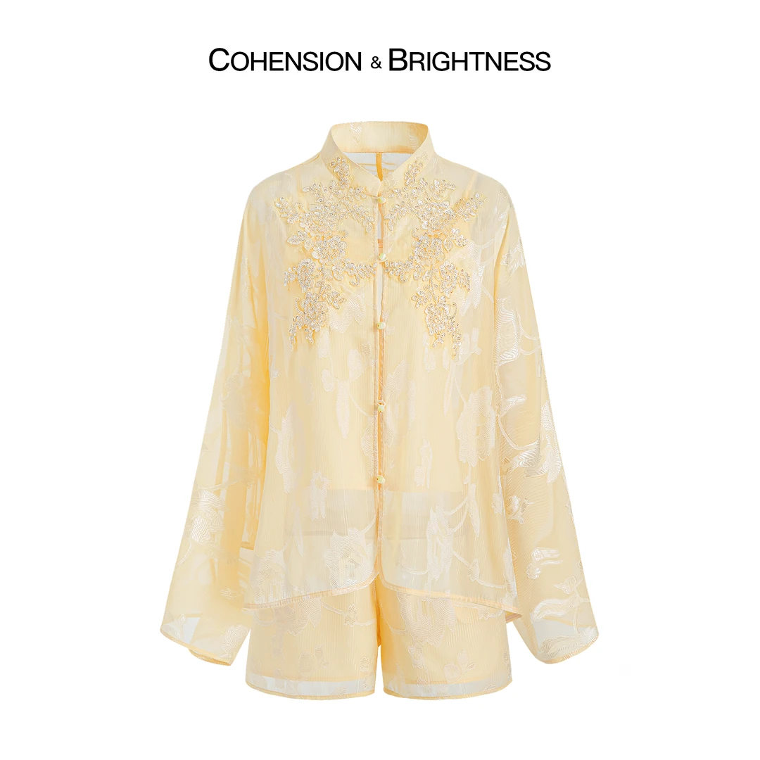 凝慧真的好 【梦境盈柔】春夏刺绣亮片立领衬衫+时尚短裤 TP033