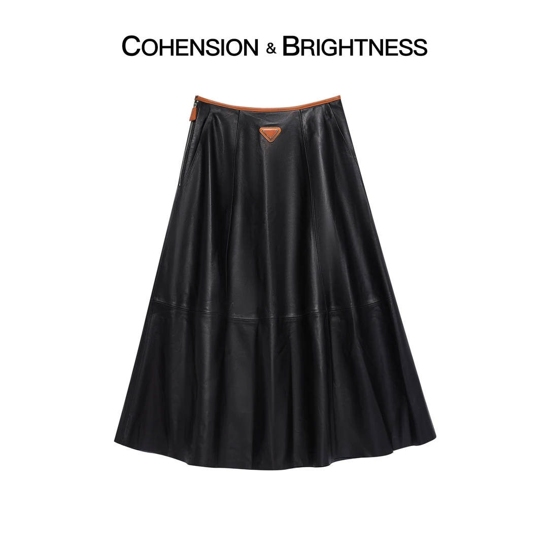 凝慧真的好【贵奢气质】早秋拼接撞色高腰百褶裙百搭半裙QQ995