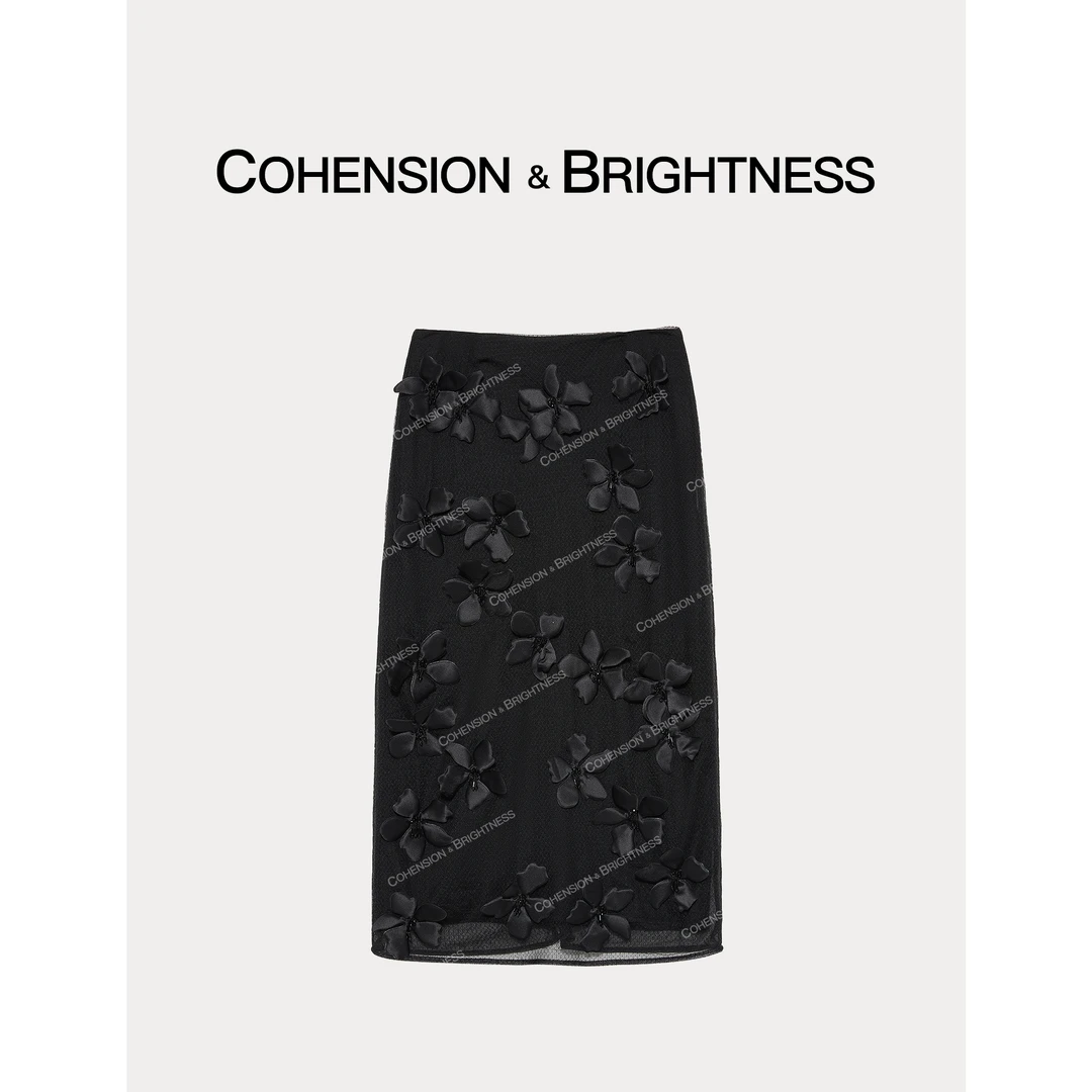 凝慧真的好【剪剪花影】冬季法式重工立体花朵半身裙QQ032